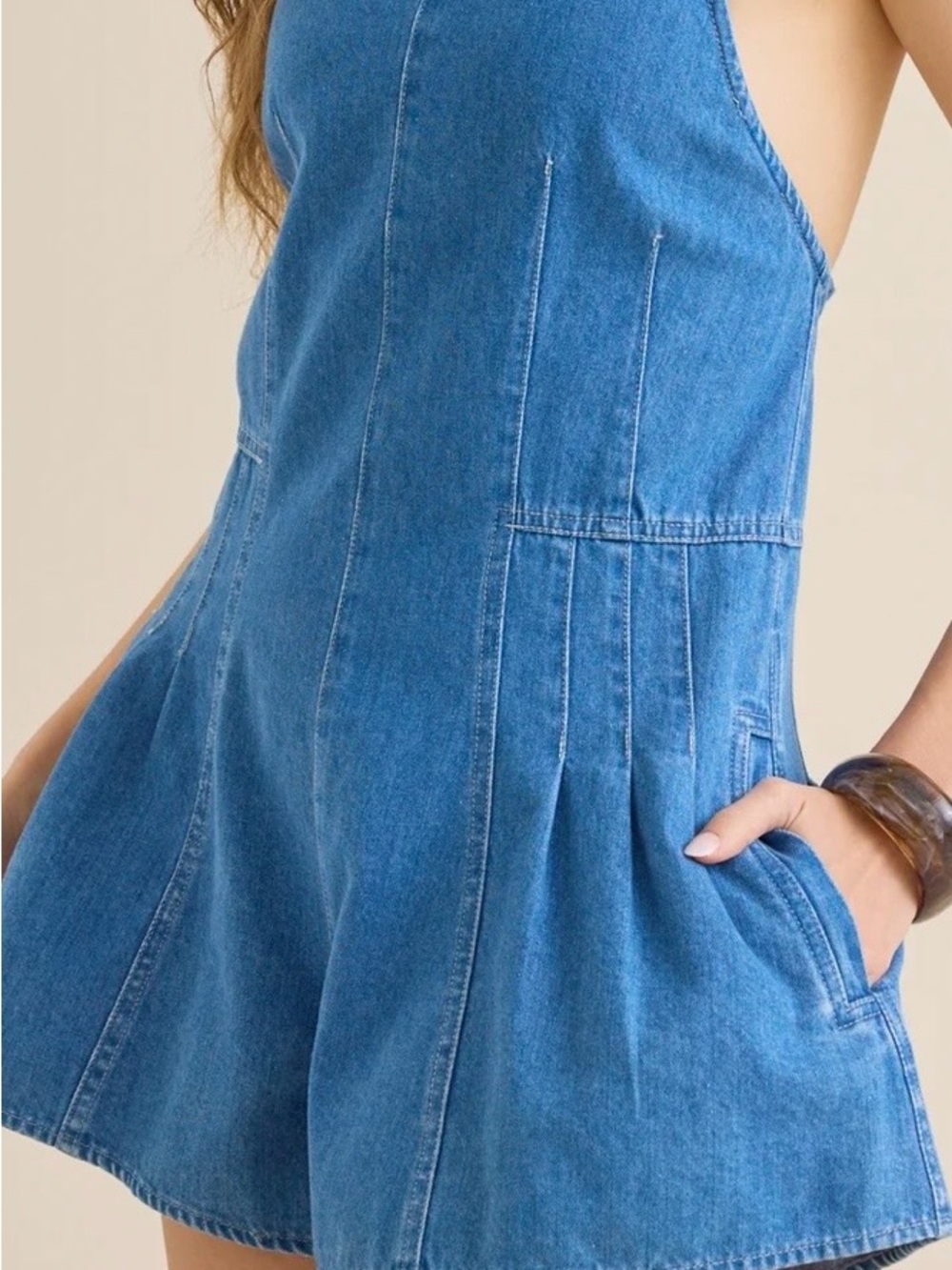 Altar'd State Blue Denim Sleeveless Romper Dress